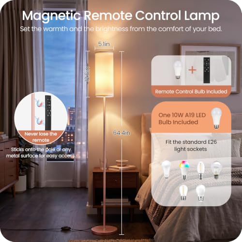 Slim Floor Lamp for Living Room with Magnetic Remote and Foot Switch