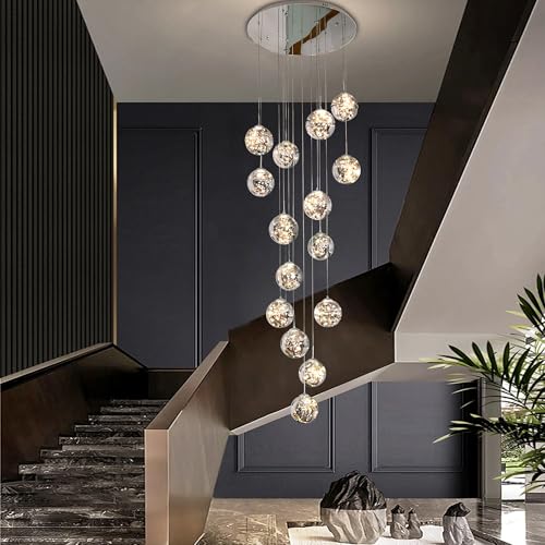 15 Light LED Staircase Chandelier Crystal Ceiling Lights Large Chandeliers for High Ceilings (15 Count)