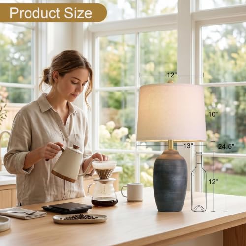 24.5" Vintage Ceramic Table Lamp for Living Room Black Single