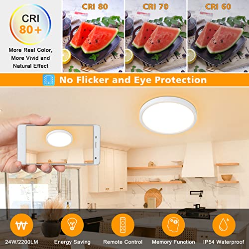 Dimmable LED Flush Mount Ceiling Light with Remote Control