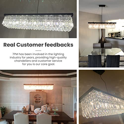 Rectangle K9 Crystal Chandelier Modern Rectangular Pendant Lighting Fixture for Dining Room Kitchen Island Bedroom Black L40 x W10 x H10