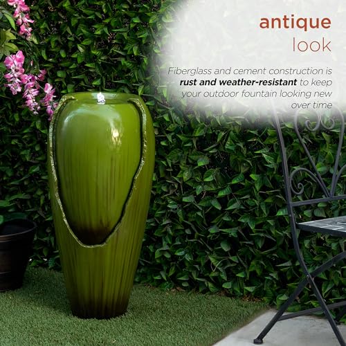 33" Tall Outdoor Vintage Cascading Antique Jar Water Fountain with LED Lights for Gardens