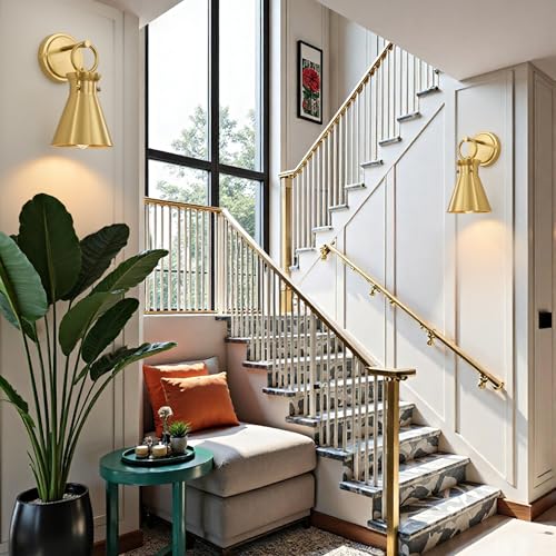 Wall Sconces Set of 2 for Bathroom 6" Gold Metal Shade