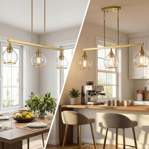 Brushed Gold Kitchen Island Linear Pendant Light