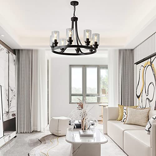 8 Lights Farmhouse Wagon Wheel Chandelier