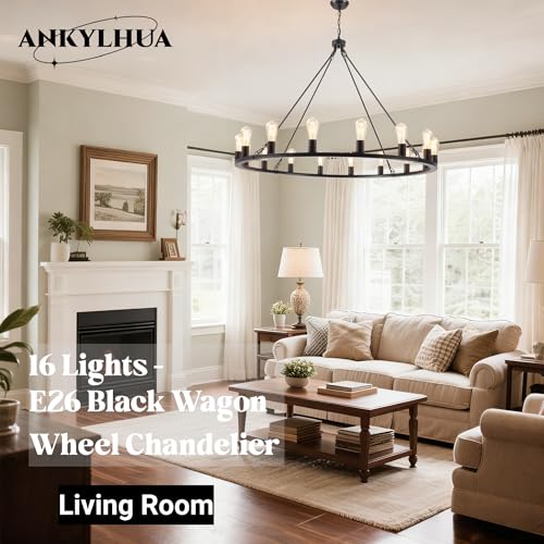 Wagon Wheel Chandelier 16 Light 47" Farmhouse Chandelier for Dining Room