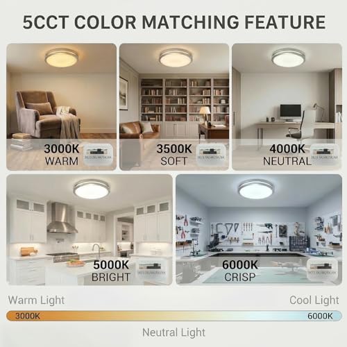 16inch LED Flush Mount Ceiling Light Fixture Dimmable Brushed Nickel (2 Count)