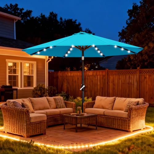 Solar Led Patio Umbrella with 32 Lights 9FT