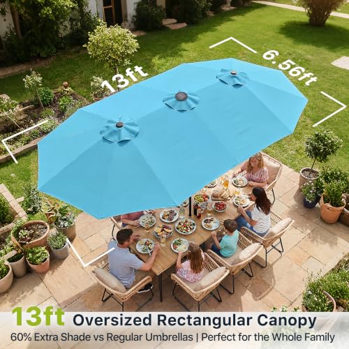 REE SOLDIER 13ft Double Sided Patio Umbrella with Solar Lights