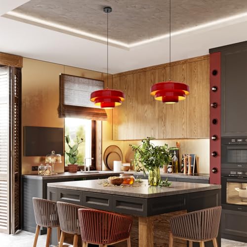 13.8" Red Pendant Light Industrial Dining Table Ceiling Light