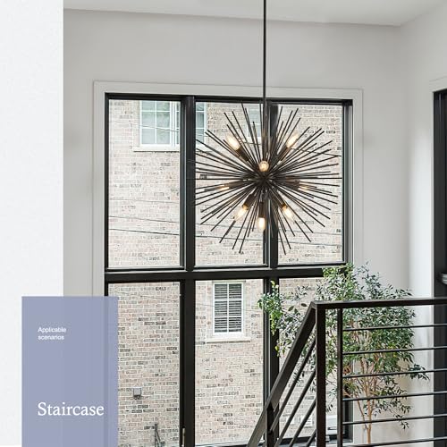 23.6" 9 Light Black Sputnik Chandelier Modern Industrial Adjustable Firework Globe Ceiling Fixture for Living Room