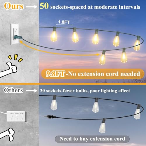 100FT Outdoor String Lights 52 Bulbs