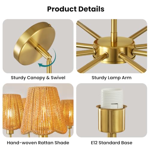 Rattan Chandelier for Dining Room Gold Boho Chandelier for Bedroom