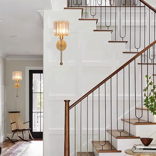 Modern Glass Crystal Wall Sconces Battery Operated Set of 2