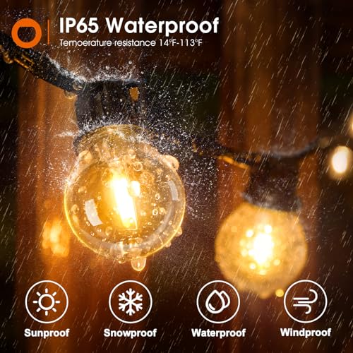 50FT Outdoor String Lights 27 G40 LED Bulbs Dimmable Waterproof (50 Foot)