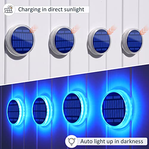 Blue Solar Lights for Outside Stick on Dock Deck Step Solar Powered (4 Count)