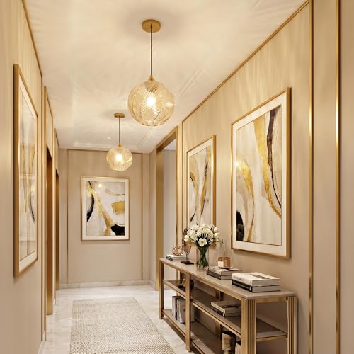 Amber Glass Pendant Lights Kitchen Island Gold Hanging Ceiling Light 9.84"