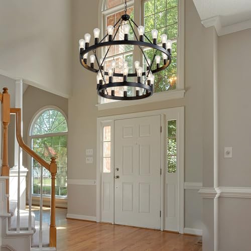 2 Tier Black Wagon Wheel Chandelier