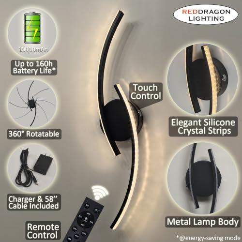 Peel and Stick Rechargeable Wall Sconces with Crystal Light Effect Set of 2