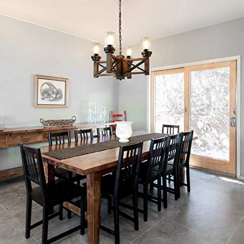Wood Farmhouse Rustic Chandelier 4 Lights with Glass Shades