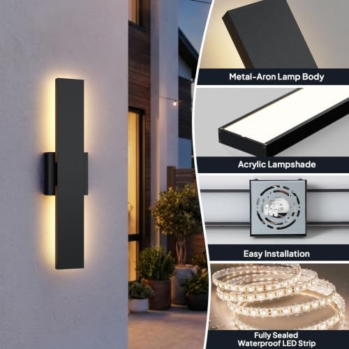 2 Pack LED Outdoor Wall Lights Dimmable (15.7in)