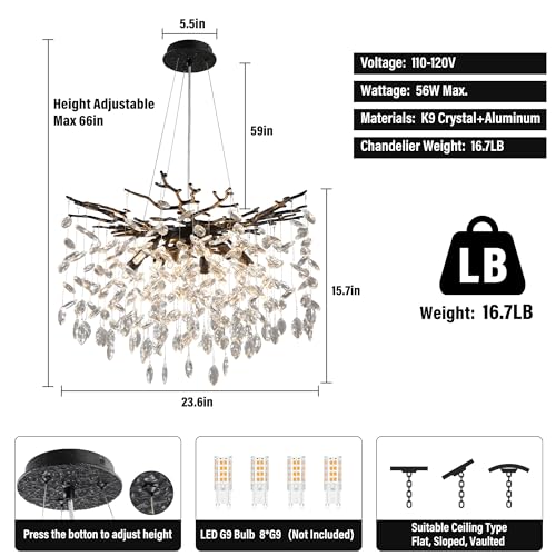 23.6" Modern Tree Branch Crystal Chandelier