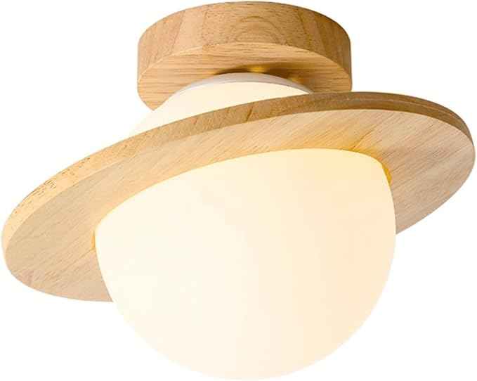 Modern Nordic Ceiling Light, Creative Planet Ceiling Lamp, 3-Color Dimming Saturn Ball Solid Wood Flush Mount Lighting Fixture, Close to Ceiling Lamp, for Nursery Bedroom Hallway