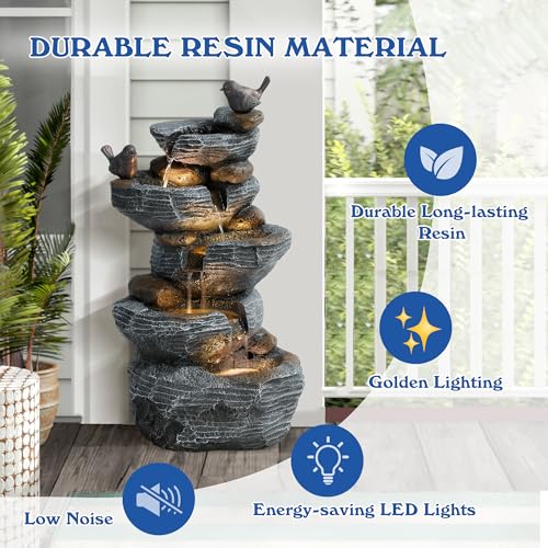 5 Tiers Cascading Rock Water Fountain Outdoor