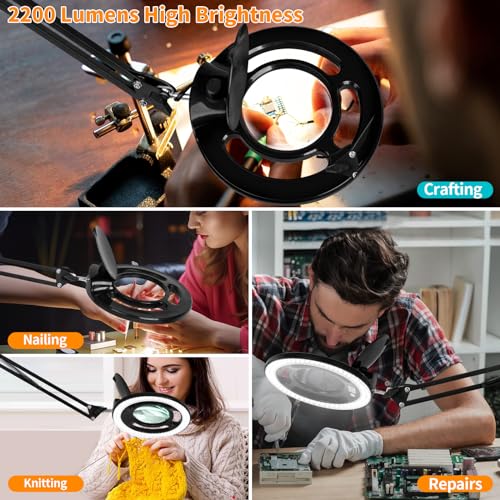 2200 Lumens 12X Long Magnifying Glass with Light and Stand