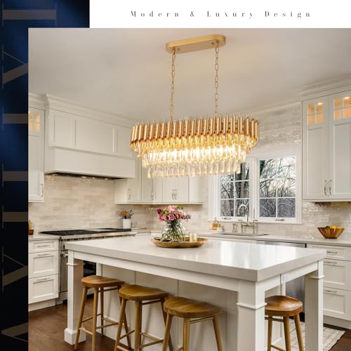 Modern Rectangular Chandelier Gold Crystal Chandeliers for Dining Room
