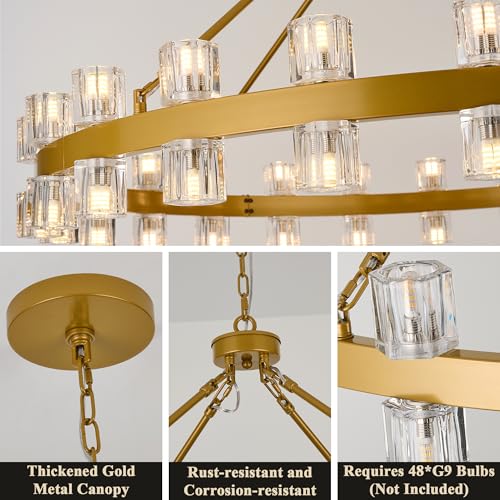 48 Inch Gold Crystal Wagon Wheel Chandelier