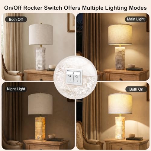 Alabaster Table Lamps with Night Light (2 Count)