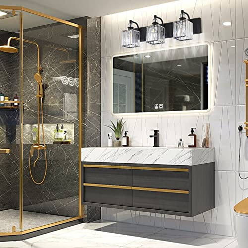 Crystal Black Vanity Light for Bathroom 3 Light 24''Modern Matte Black Bathroom Vanity Lighting Fixtures Over Mirror
