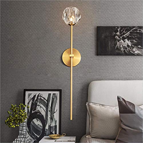 1 Light Antique Brass Wall Sconce Lighting Fixture Modern Clear Crystal Ball Wall Sconce Lamp Brushed Gold Long Metal Wall Light Hardwired Bathroom Vanity Light Fixture