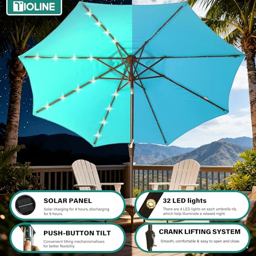 9' Patio Umbrella Outdoor Umbrella with lights Patio Light Blue