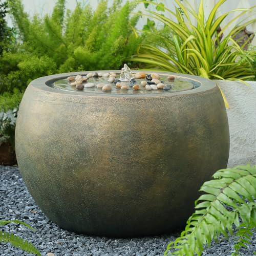 Garden Water Fountain Outdoor Large Round Bubbler Water Feature Indoor with Lights & Pump for Patio Pool Pond Yard Home Decor Gold