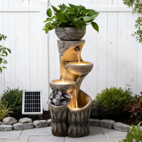 4 Tiered Solar Water Fountain Outdoor Garden Waterfall Fountains