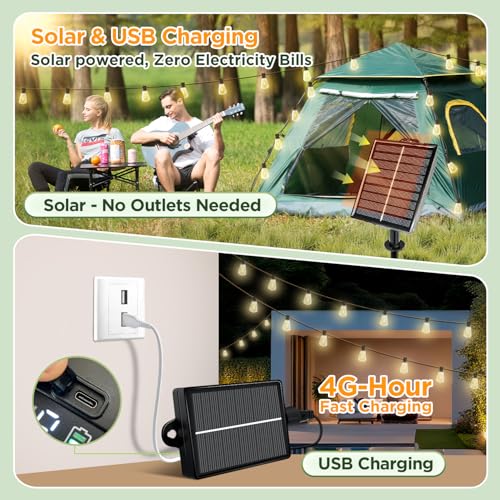 Solar String Lights Outdoor Waterproof with Remote & Timer