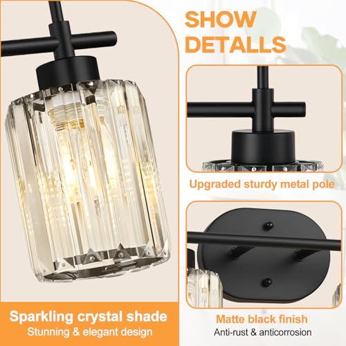2 Light Matte Black Crystal Bathroom Vanity Light