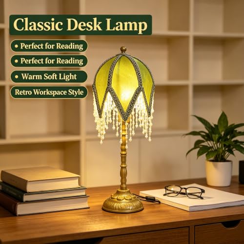 Vintage Tasselled Table Lamp with Beaded Shade