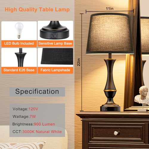 Touch Lamps for Nightstand (2 Count)