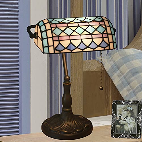 Tiffany Style Bankers Table Lamp Stained Glass Piano Desk Lamp Vintage Bedroom Bedside Lamp for Study