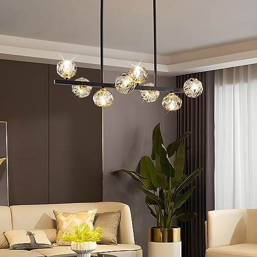 Modern Crystal Chandelier Dining Room Light fixtures Black Chandeliers with Crystal Ball Shade 8