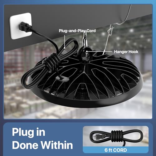 UFO LED High Bay Light 200w LED High Bay Light 26000lm LED Shop Light with 5000k with US Plug High Bay Lights for Commercial Bay Lighting 16