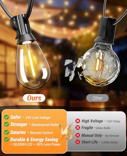 50FT Outdoor String Lights with Remote