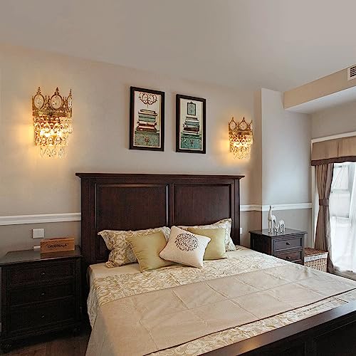 Glam Crystal Wall Sconces Gold Wall Light Empire Luxury Vanity Lighting for Bedroom Living Room Dining Room Wall Lighting Fixtures Set of 2 (2 Count)