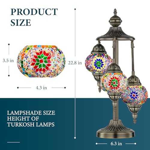 23" Turkish Mosaic Lamp Handmade 3 Globes Moroccan Table Lamp (3 Count)