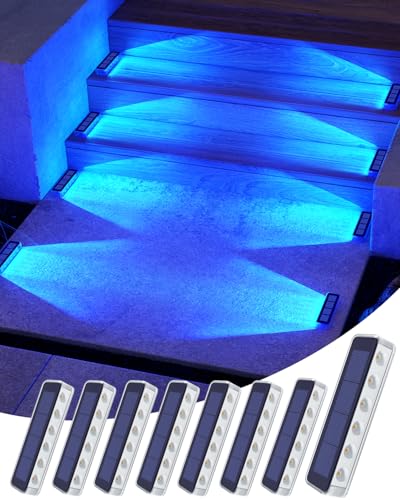 Blue Solar Step Lights for Outside IP68 Waterproof Led 8 Pack (8 Count)
