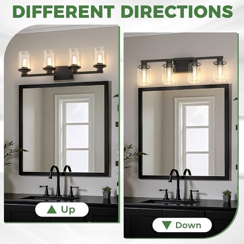 4 Light Black with Gold Trim Bathroom Vanity Light Fixture