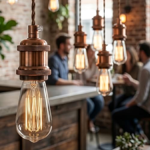E26 Lamp Holder Socket Copper Metal Vintage Edison Bulb Holder IP20 Hardwired Medium Base Fitting for Pendant Wall Table Lamps DIY Indoor Lighting